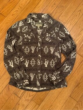 Outback Trading Co. Brown Cactus Front Snap‎ Fay Shirt Sz S Western Rodeo Ranch